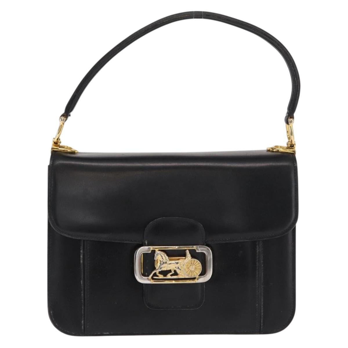 CELINE Horse Carriage Shoulder Bag Leather Black Gold Auth bs33159
