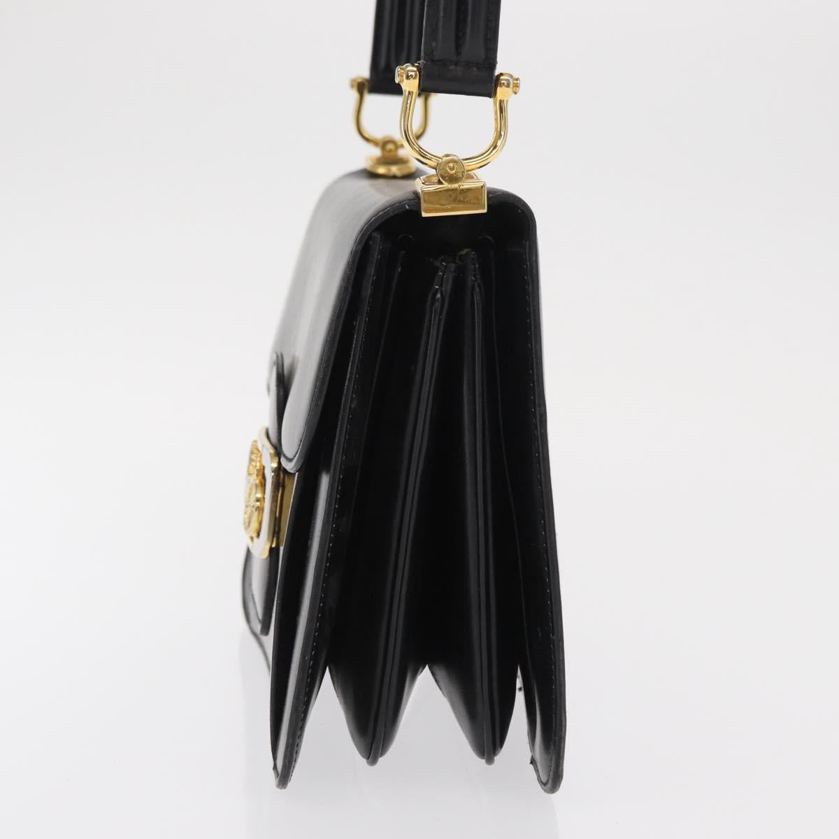 CELINE Horse Carriage Shoulder Bag Leather Black Gold Auth bs33159