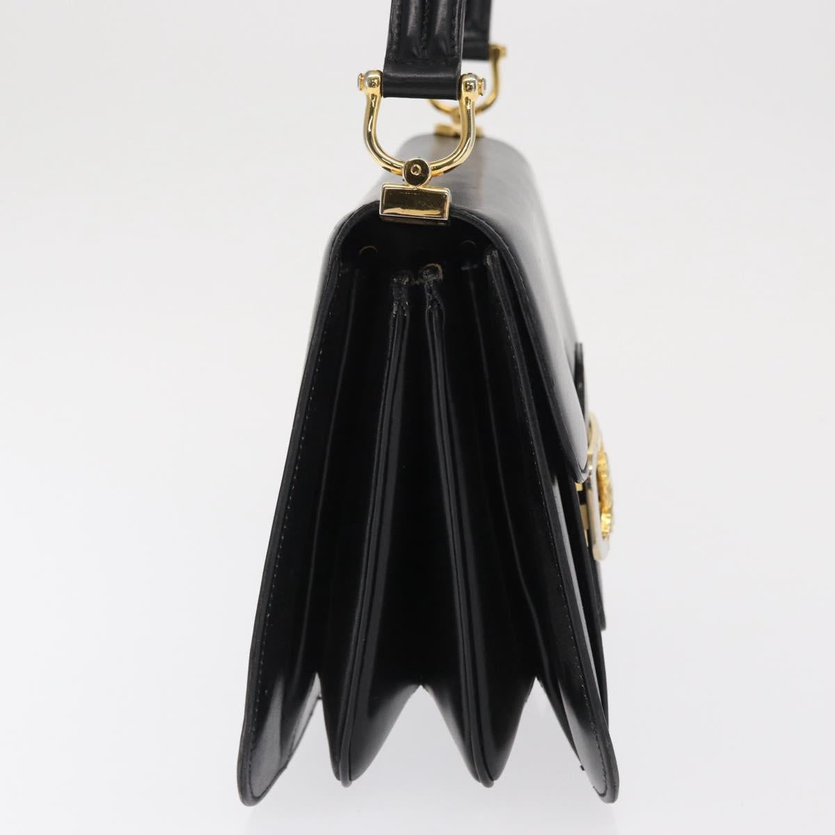 CELINE Horse Carriage Shoulder Bag Leather Black Gold Auth bs33159