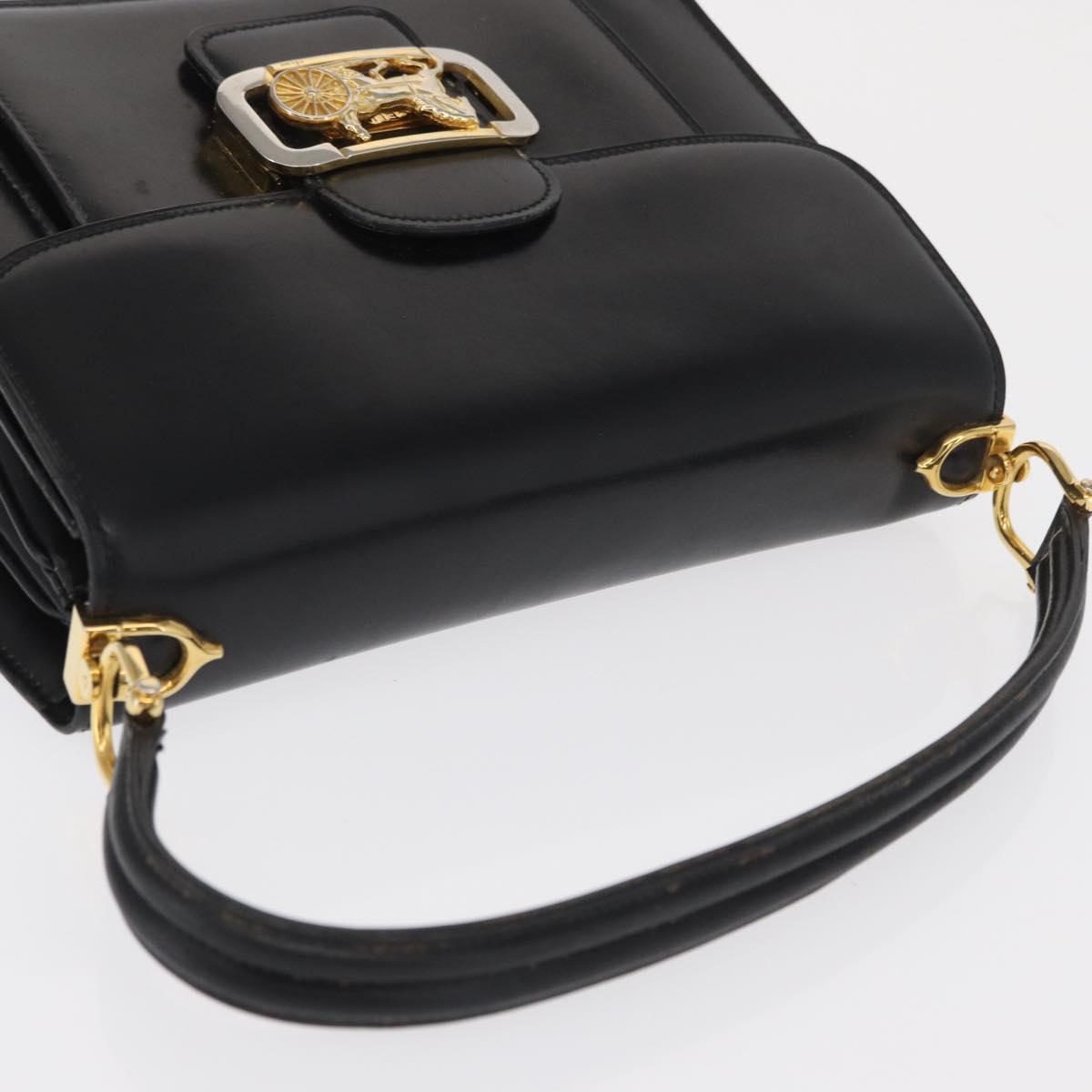 CELINE Horse Carriage Shoulder Bag Leather Black Gold Auth bs33159