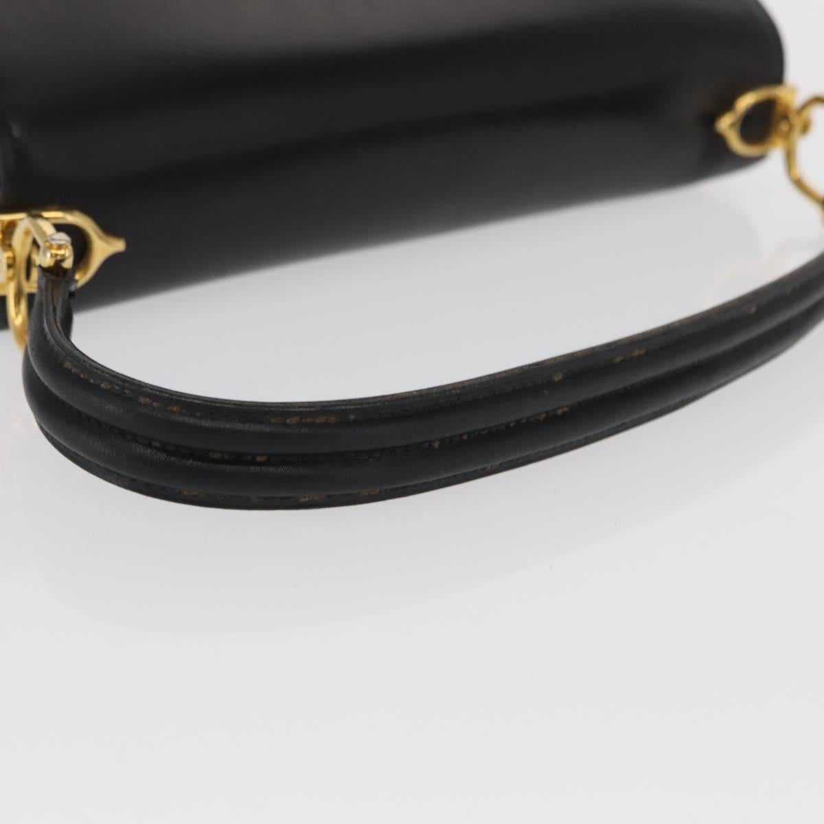 CELINE Horse Carriage Shoulder Bag Leather Black Gold Auth bs33159