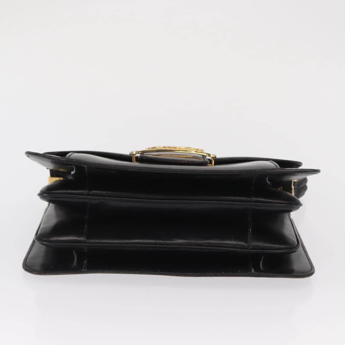 CELINE Horse Carriage Shoulder Bag Leather Black Gold Auth bs33159