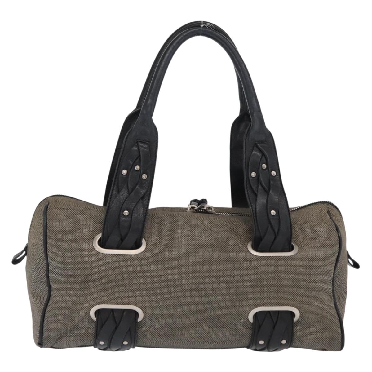 BOTTEGA VENETA Hand Bag Canvas Gray Silver Auth bs33160