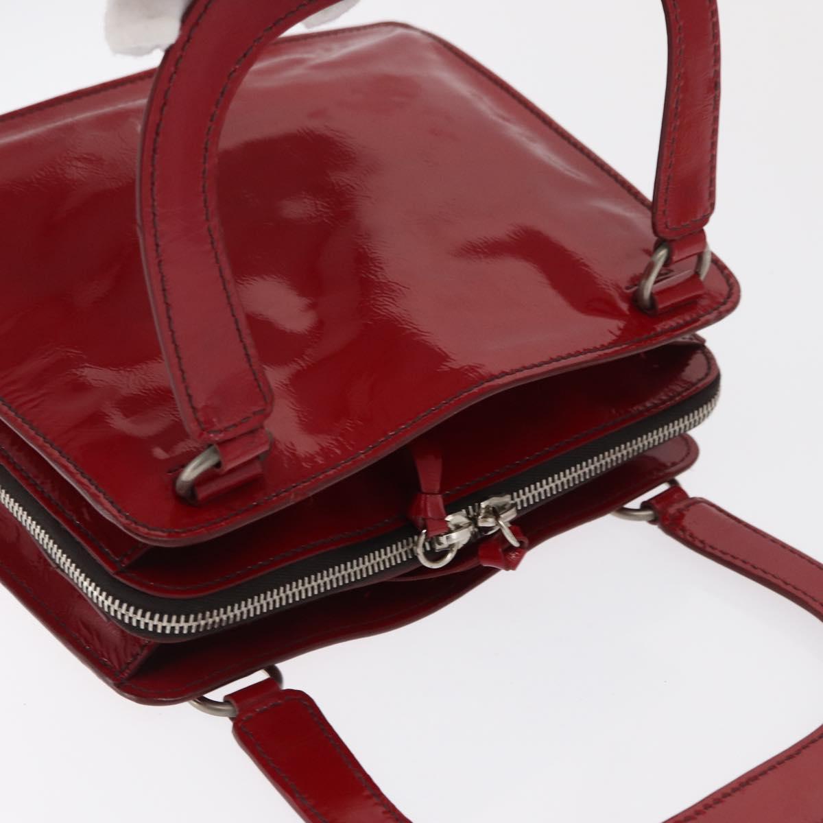 Miu Miu Hand Bag Patent leather Red Silver Auth bs33162
