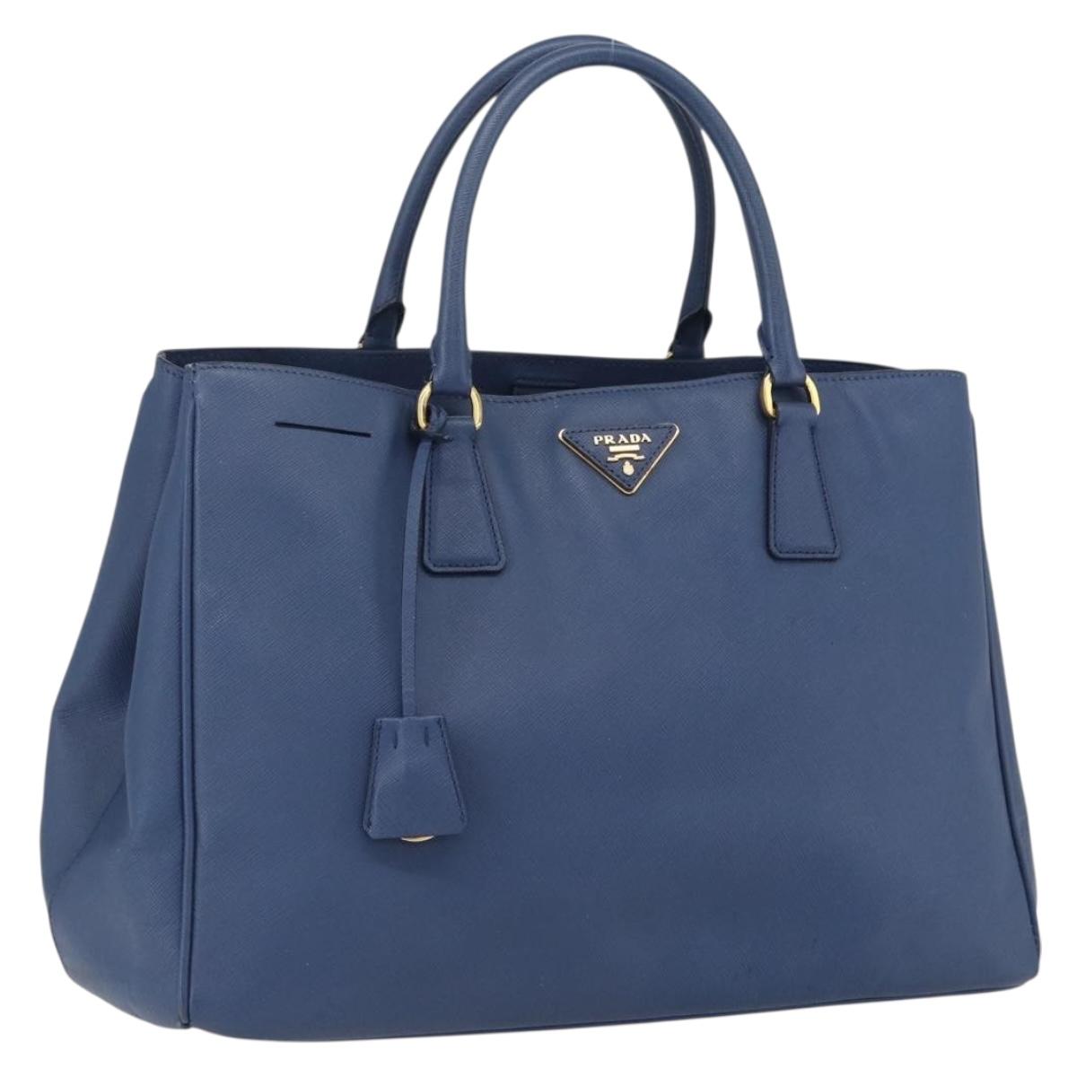 PRADA Hand Bag Safiano leather Blue Gold Auth bs33165