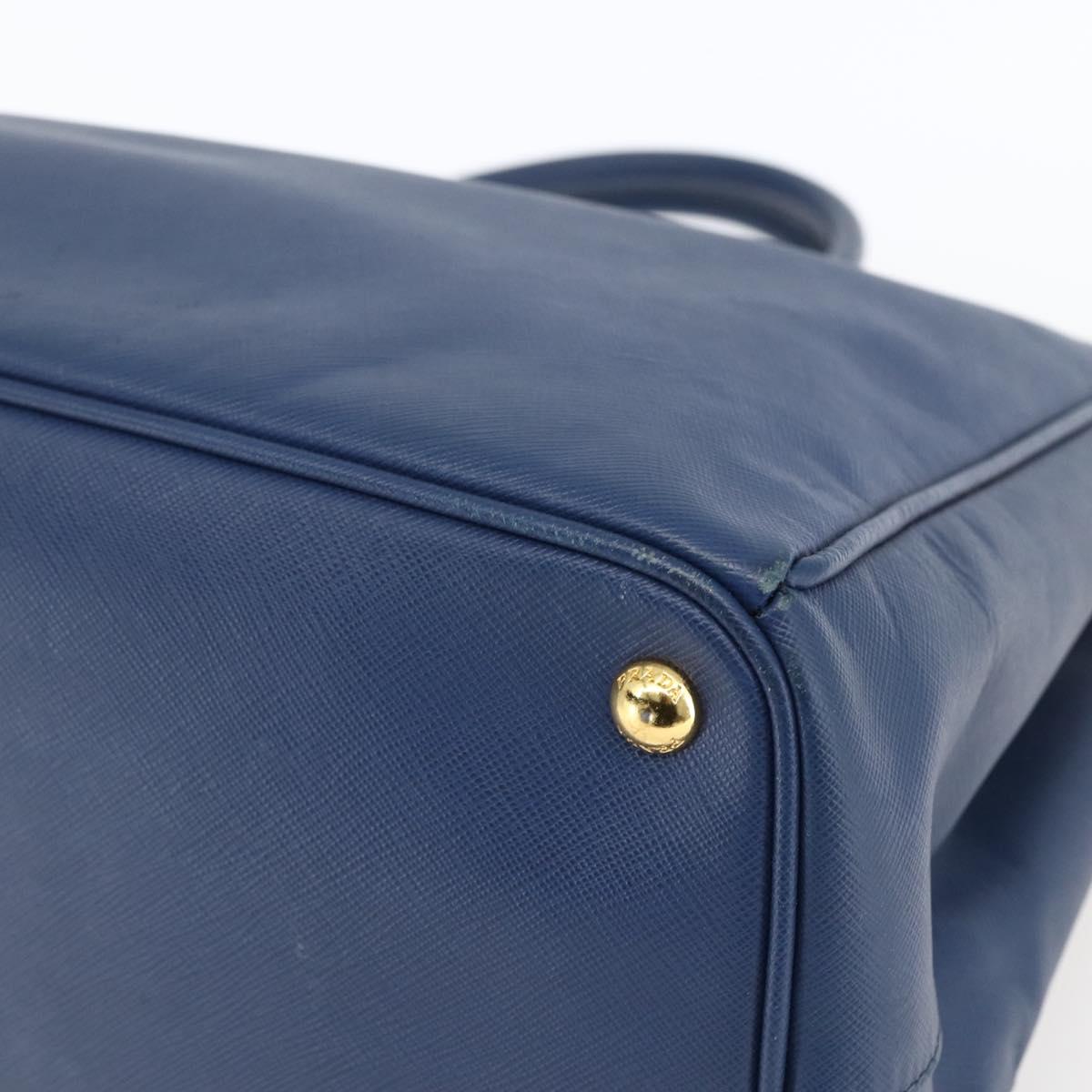 PRADA Hand Bag Safiano leather Blue Gold Auth bs33165