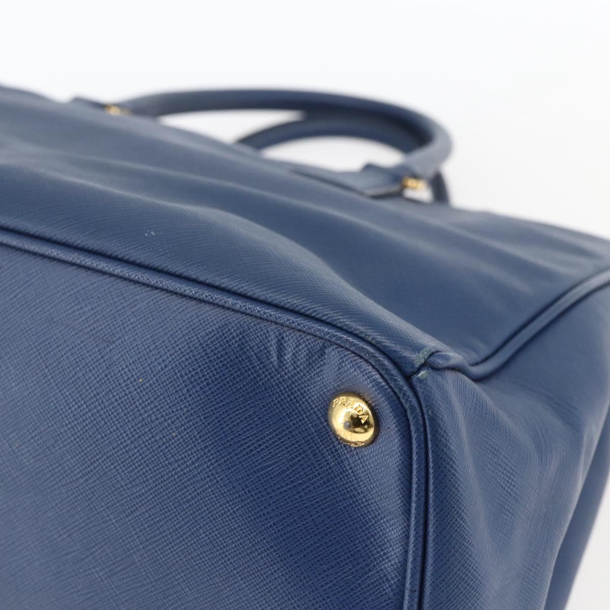 PRADA Hand Bag Safiano leather Blue Gold Auth bs33165