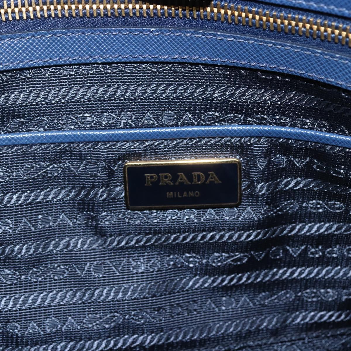 PRADA Hand Bag Safiano leather Blue Gold Auth bs33165