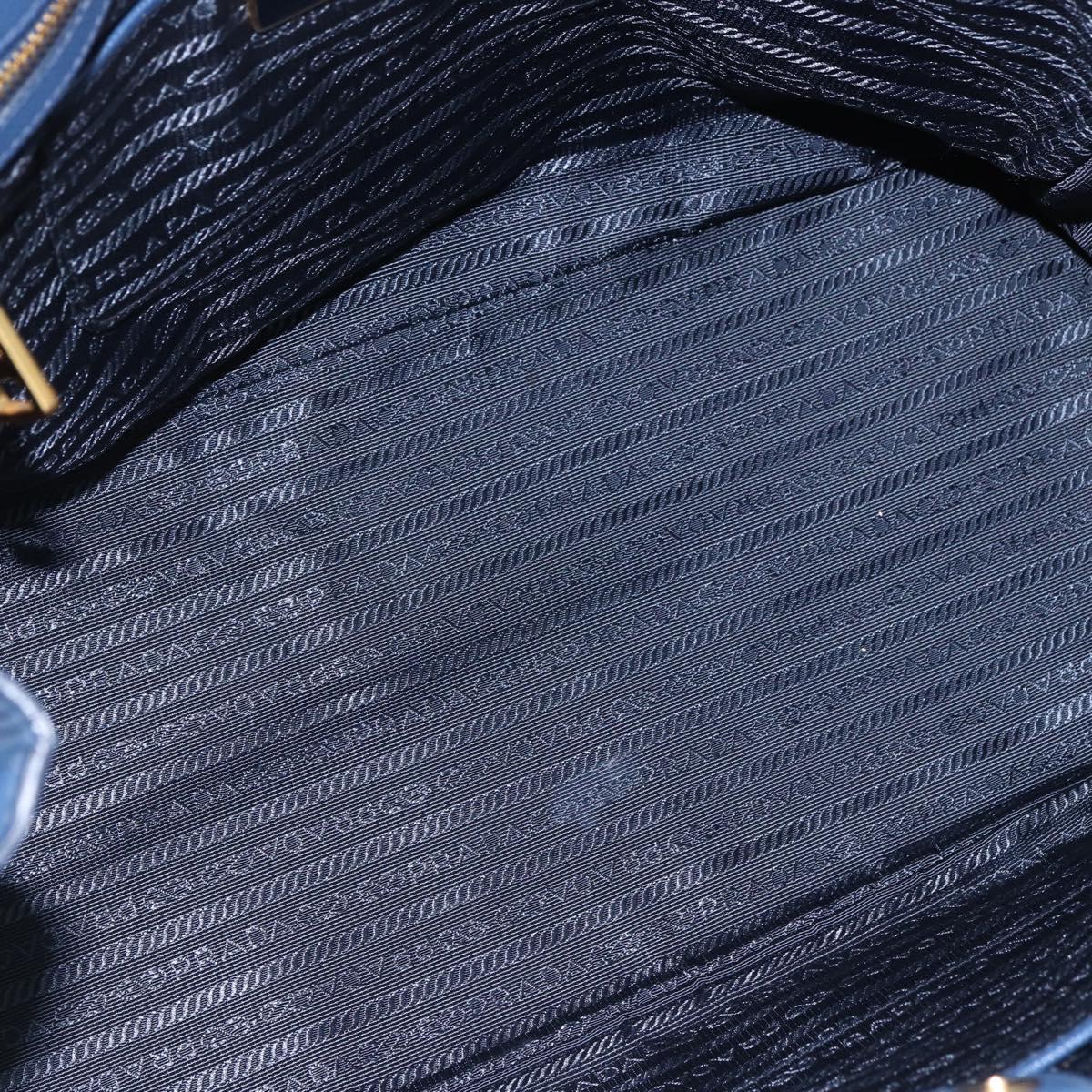PRADA Hand Bag Safiano leather Blue Gold Auth bs33165