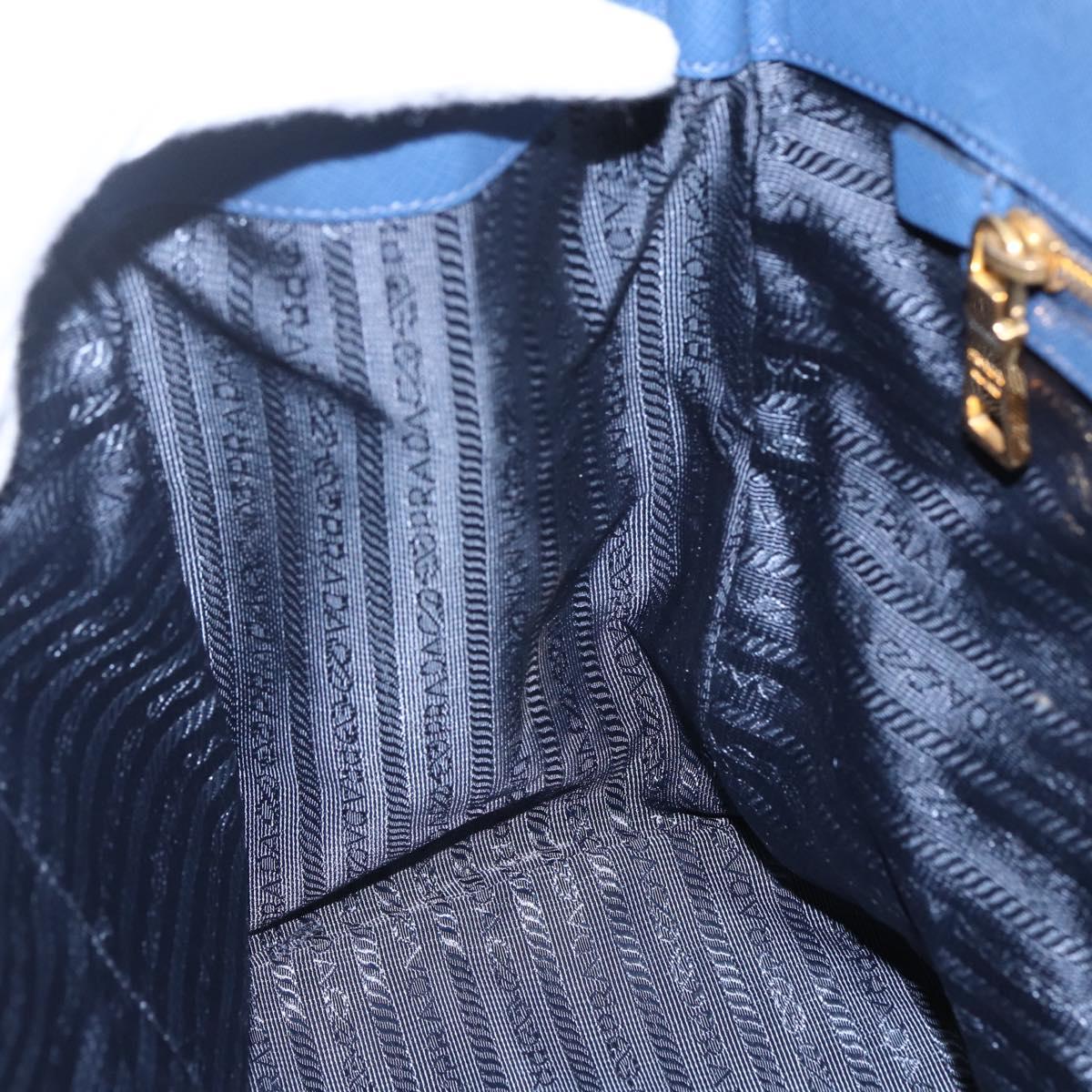 PRADA Hand Bag Safiano leather Blue Gold Auth bs33165