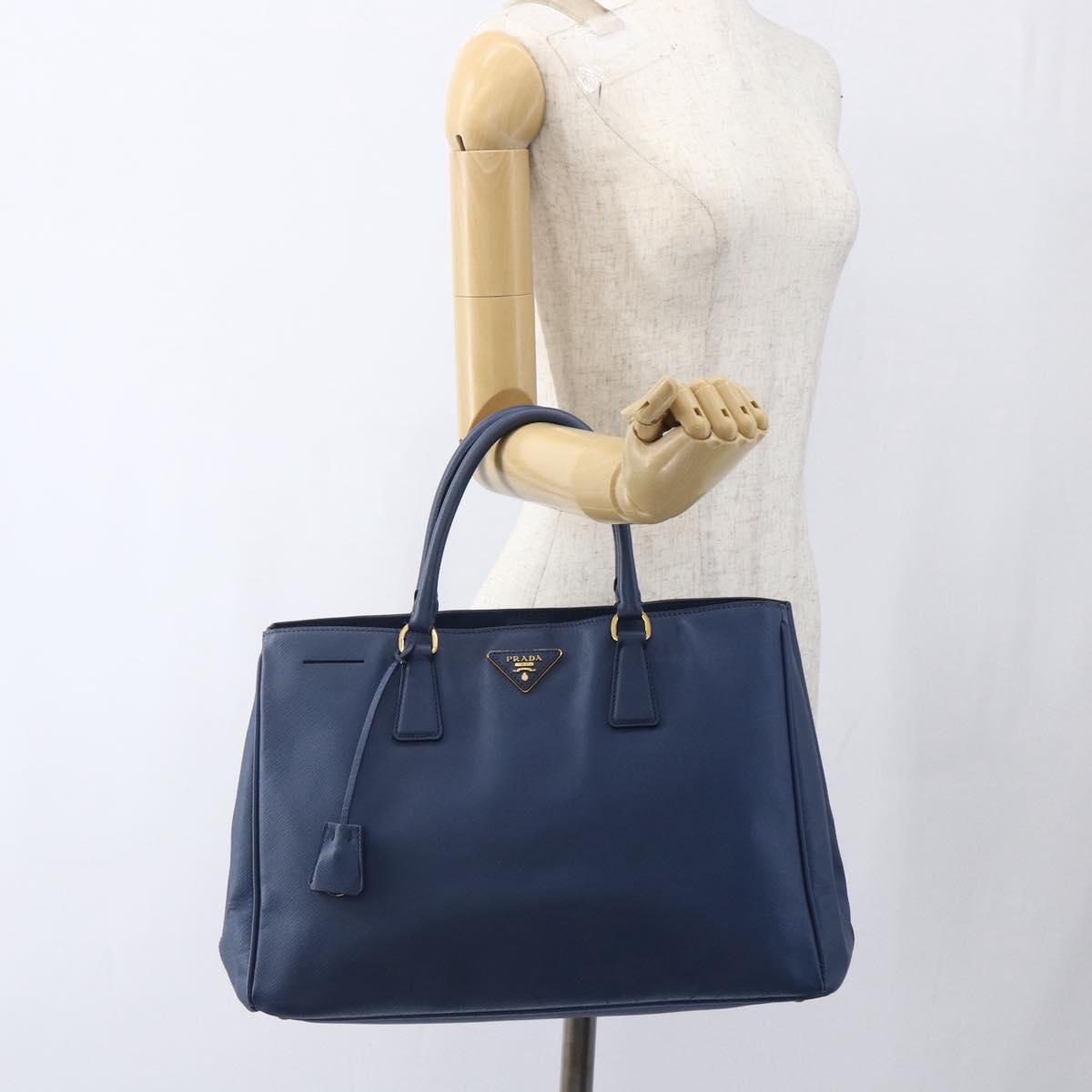 PRADA Hand Bag Safiano leather Blue Gold Auth bs33165