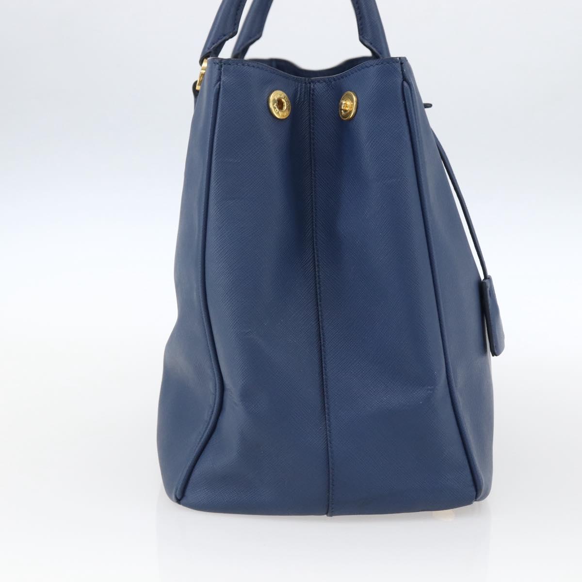 PRADA Hand Bag Safiano leather Blue Gold Auth bs33165