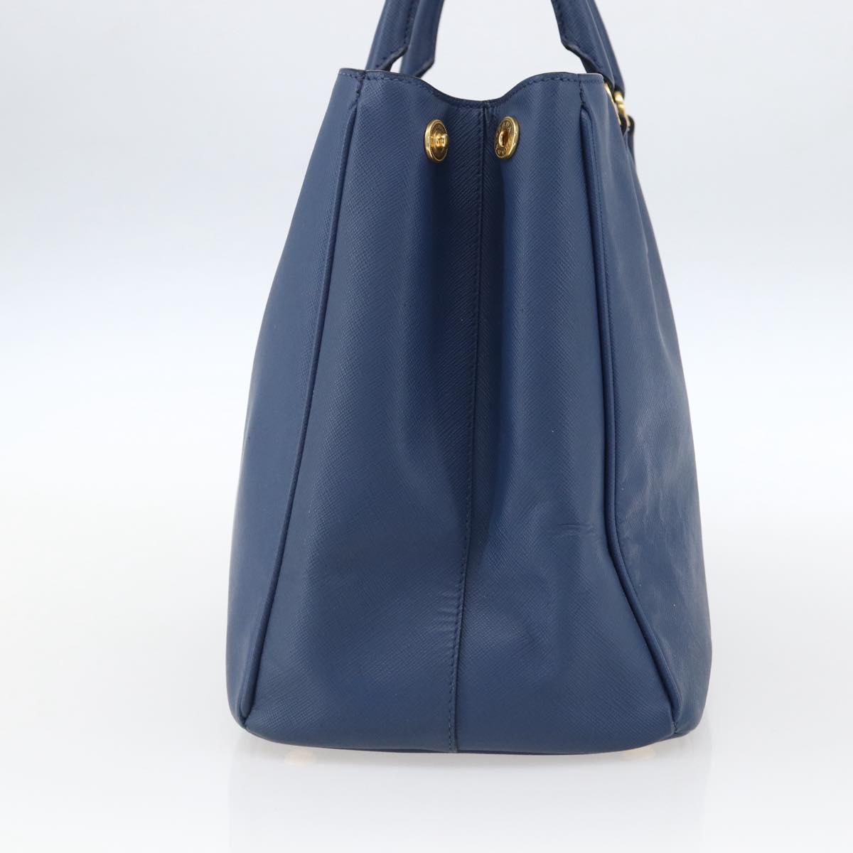 PRADA Hand Bag Safiano leather Blue Gold Auth bs33165