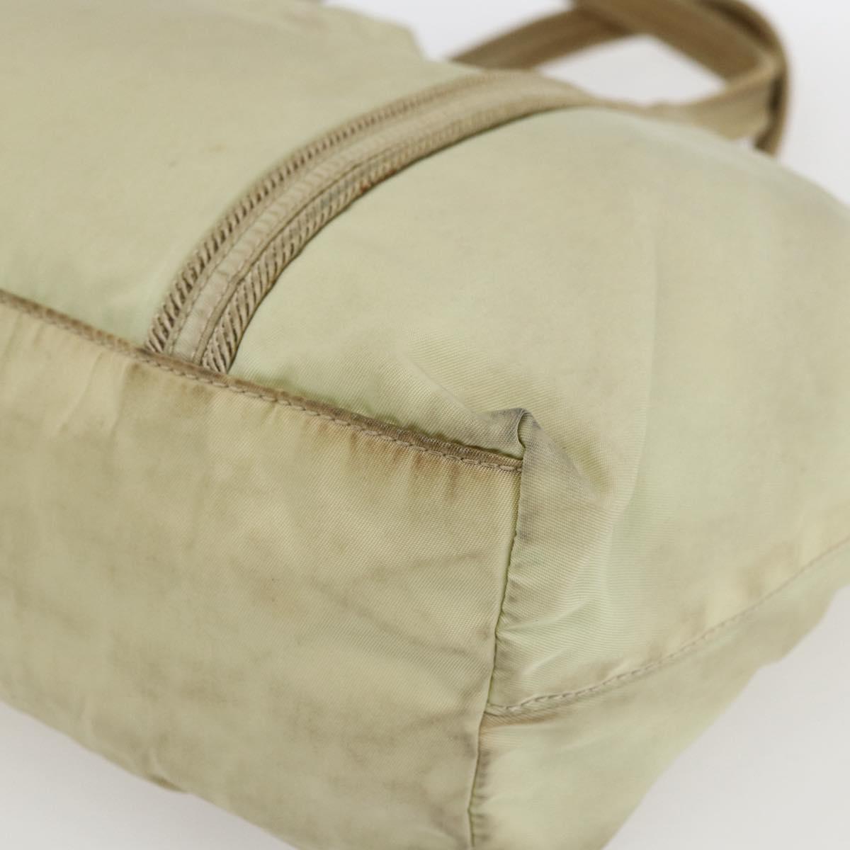 PRADA Hand Bag Nylon Cream Silver Auth bs33166