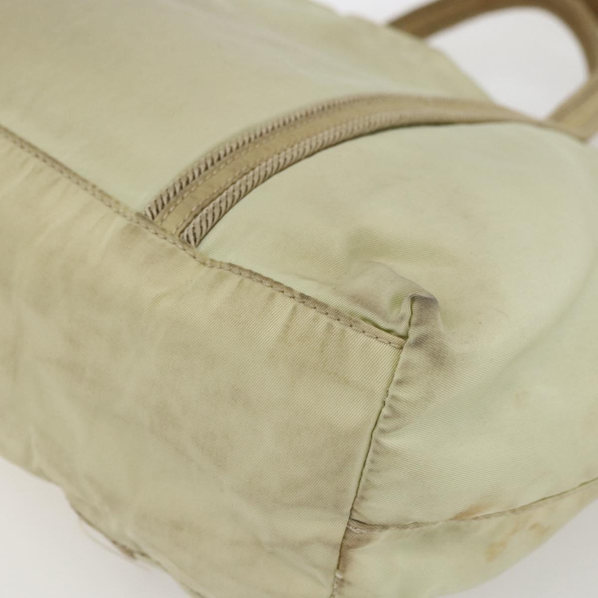 PRADA Hand Bag Nylon Cream Silver Auth bs33166