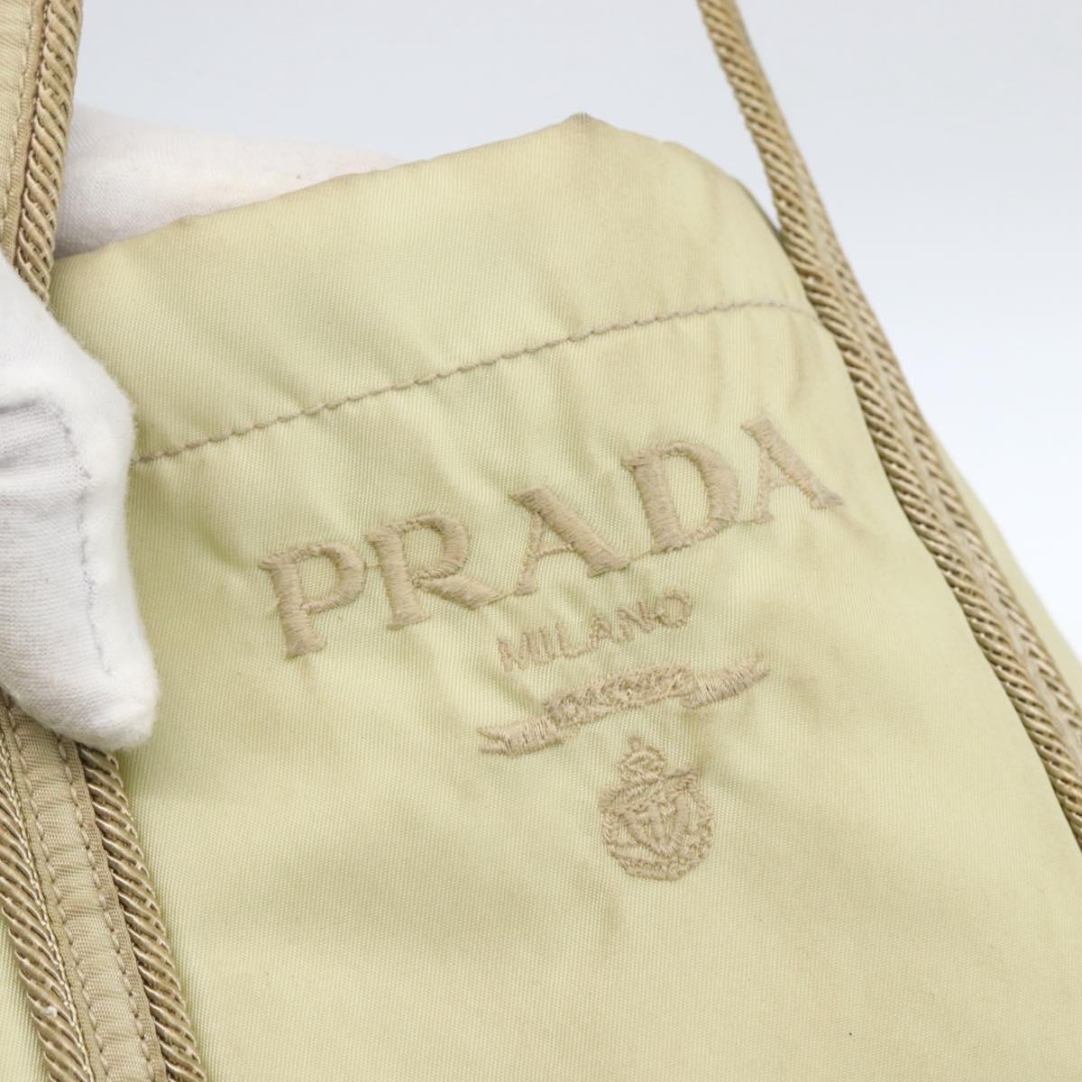 PRADA Hand Bag Nylon Cream Silver Auth bs33166