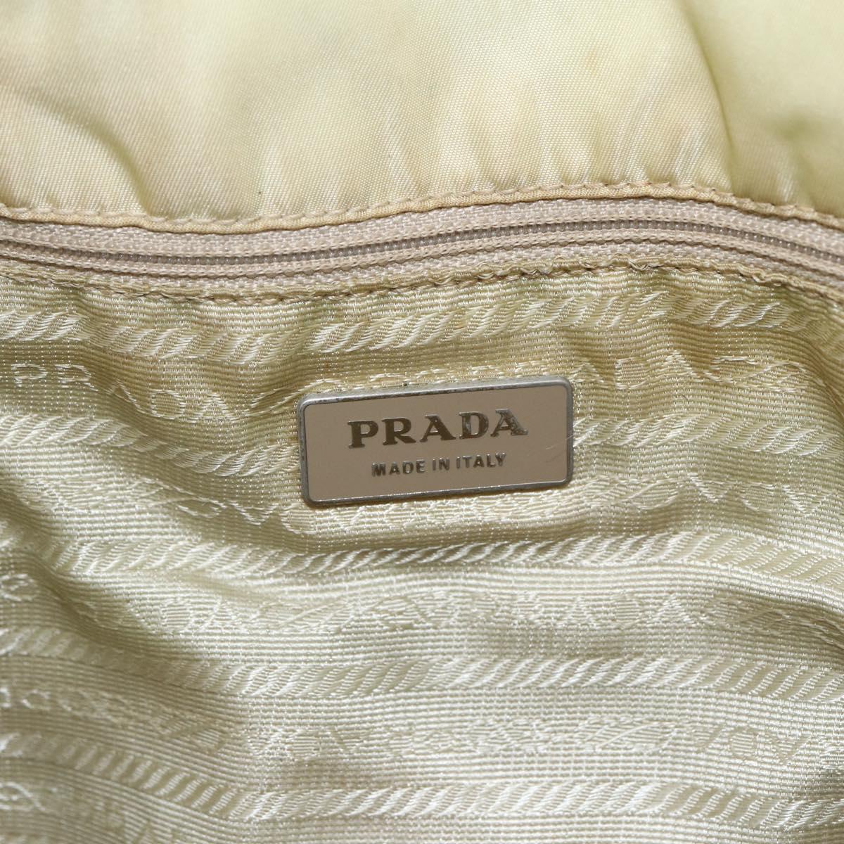 PRADA Hand Bag Nylon Cream Silver Auth bs33166