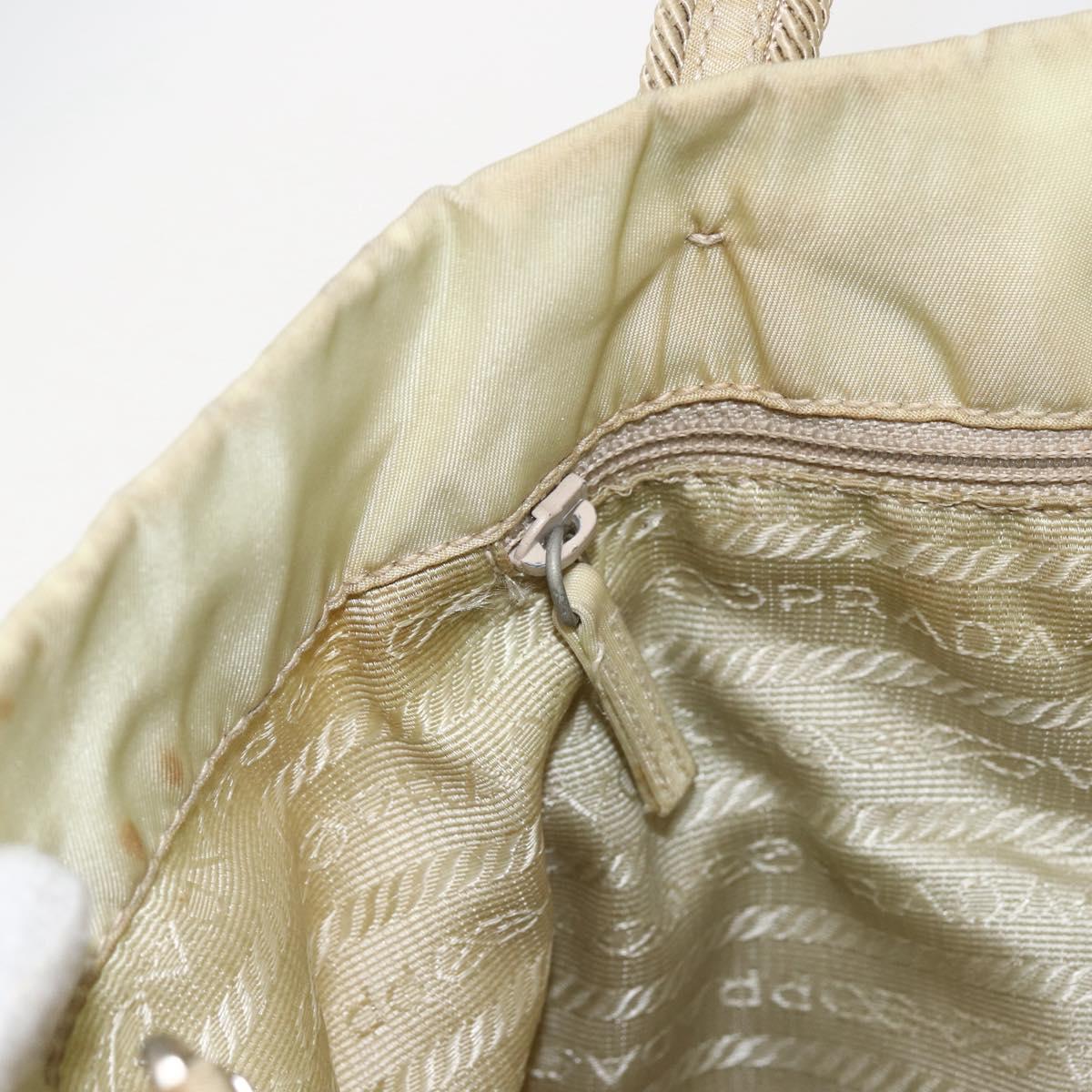 PRADA Hand Bag Nylon Cream Silver Auth bs33166