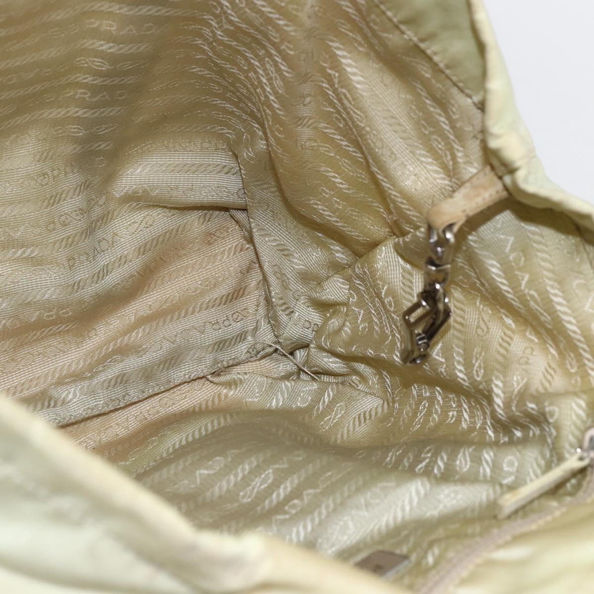 PRADA Hand Bag Nylon Cream Silver Auth bs33166