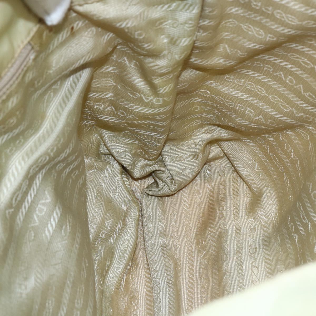 PRADA Hand Bag Nylon Cream Silver Auth bs33166