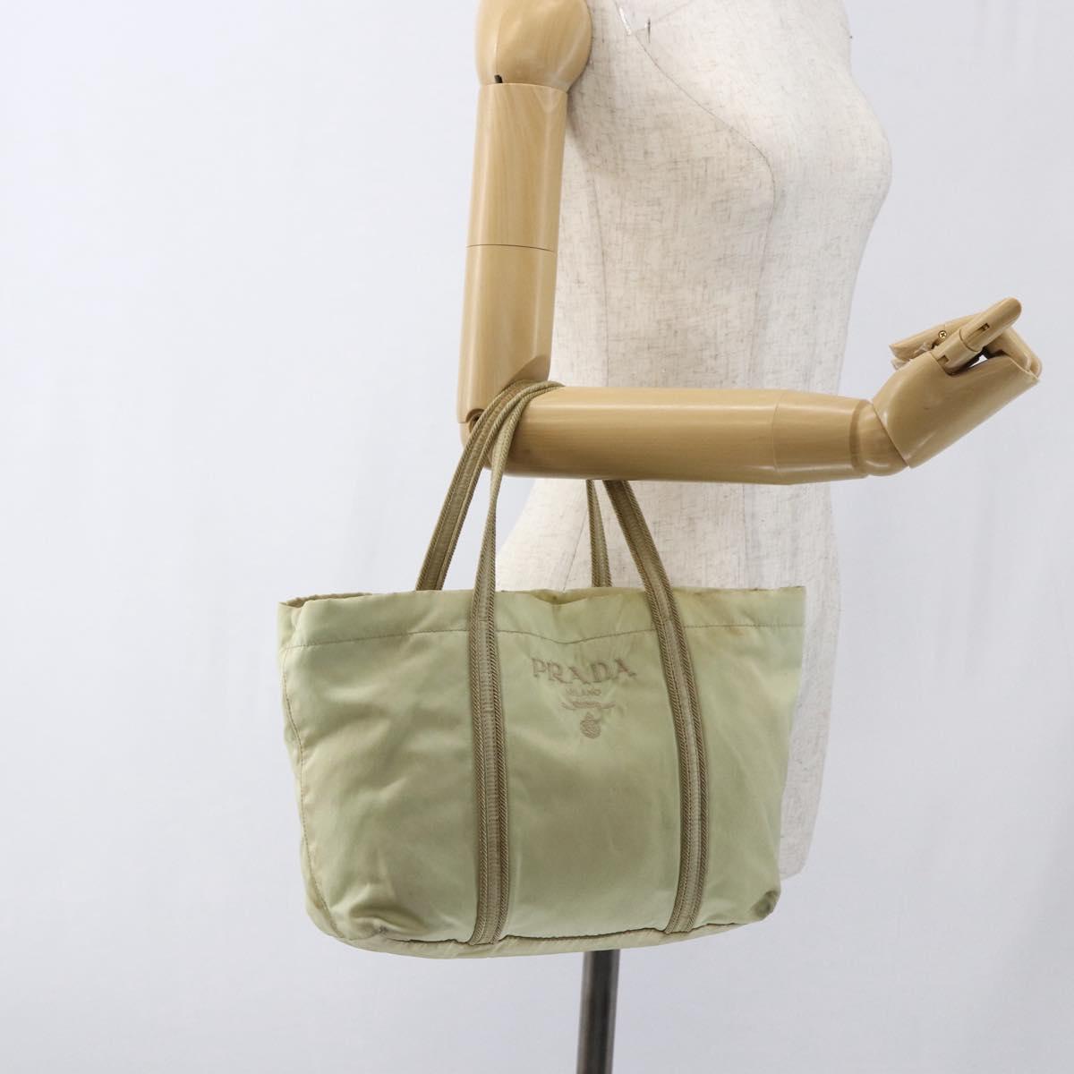 PRADA Hand Bag Nylon Cream Silver Auth bs33166
