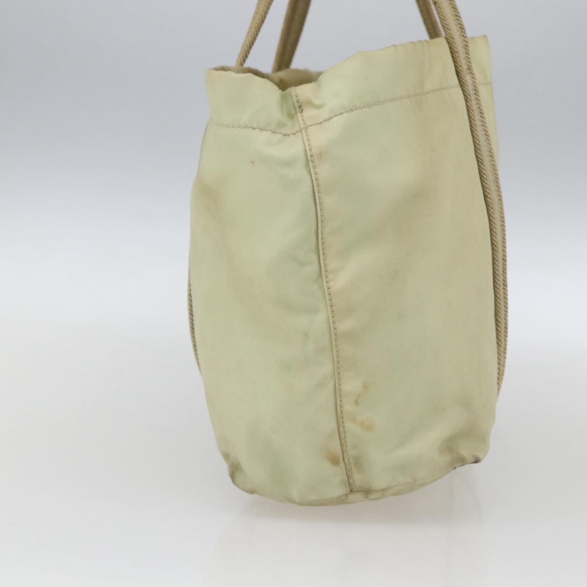 PRADA Hand Bag Nylon Cream Silver Auth bs33166