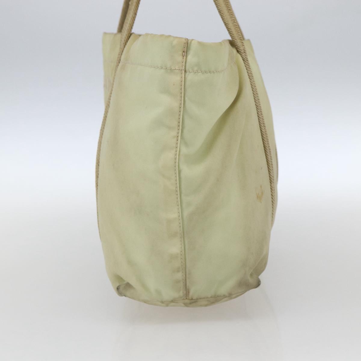 PRADA Hand Bag Nylon Cream Silver Auth bs33166