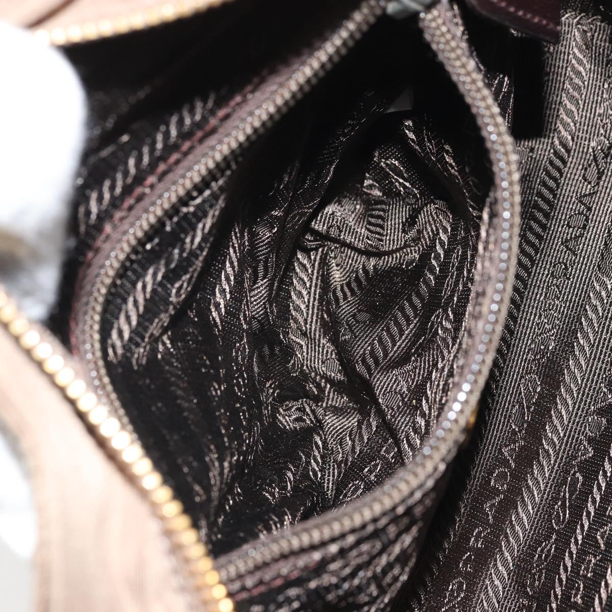PRADA Chain Shoulder Bag Nylon Brown Gold Auth bs33167