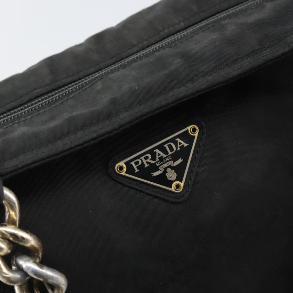 PRADA Hand Bag Nylon Black Silver Auth bs33168