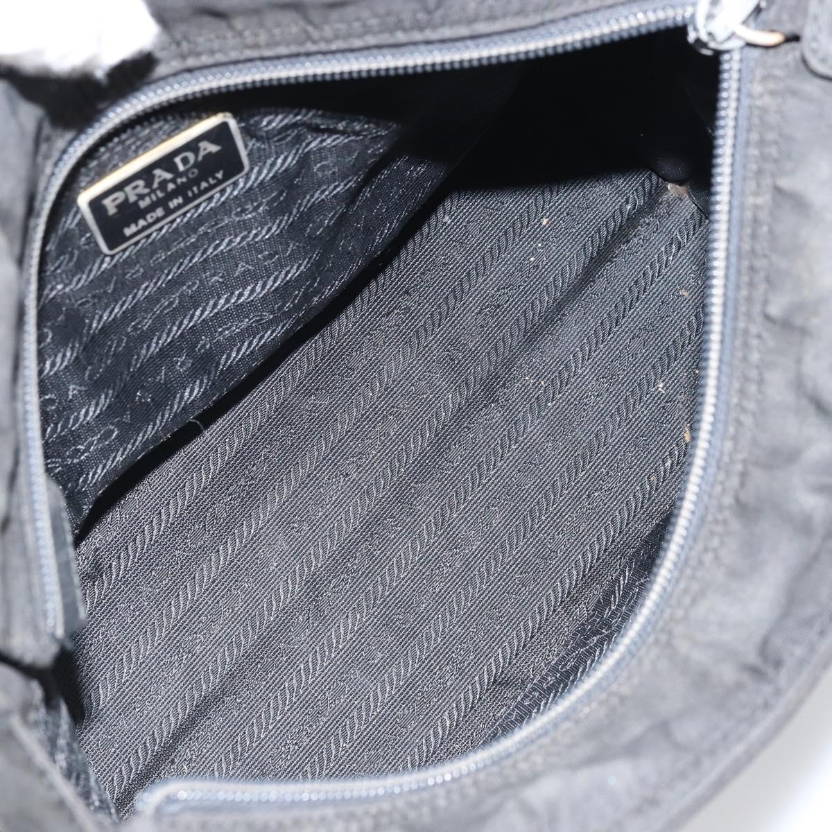 PRADA Hand Bag Nylon Black Silver Auth bs33168