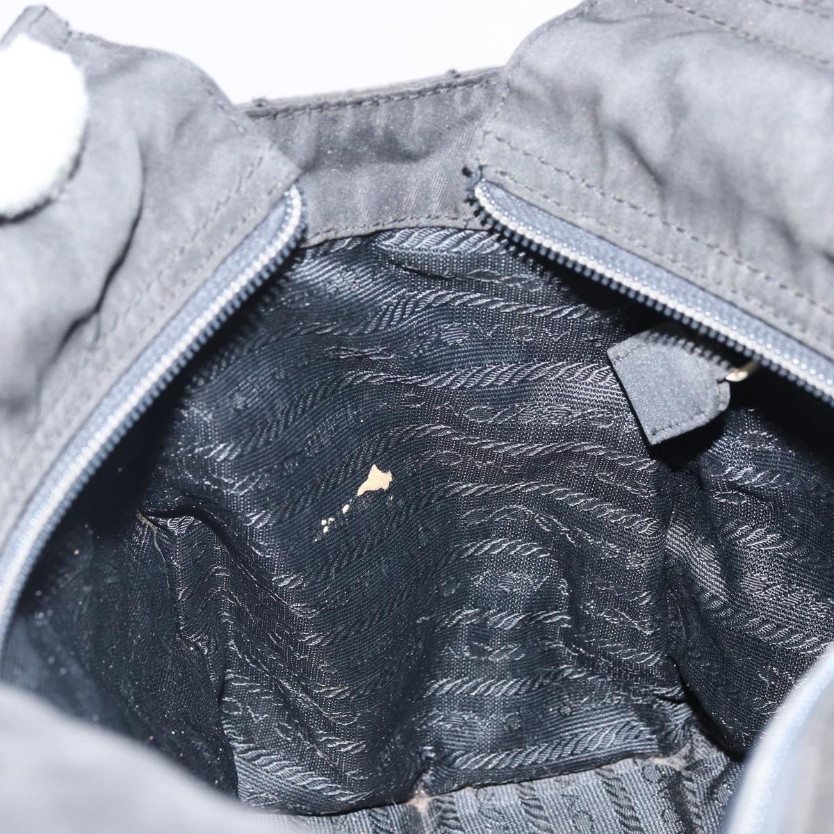 PRADA Hand Bag Nylon Black Silver Auth bs33168