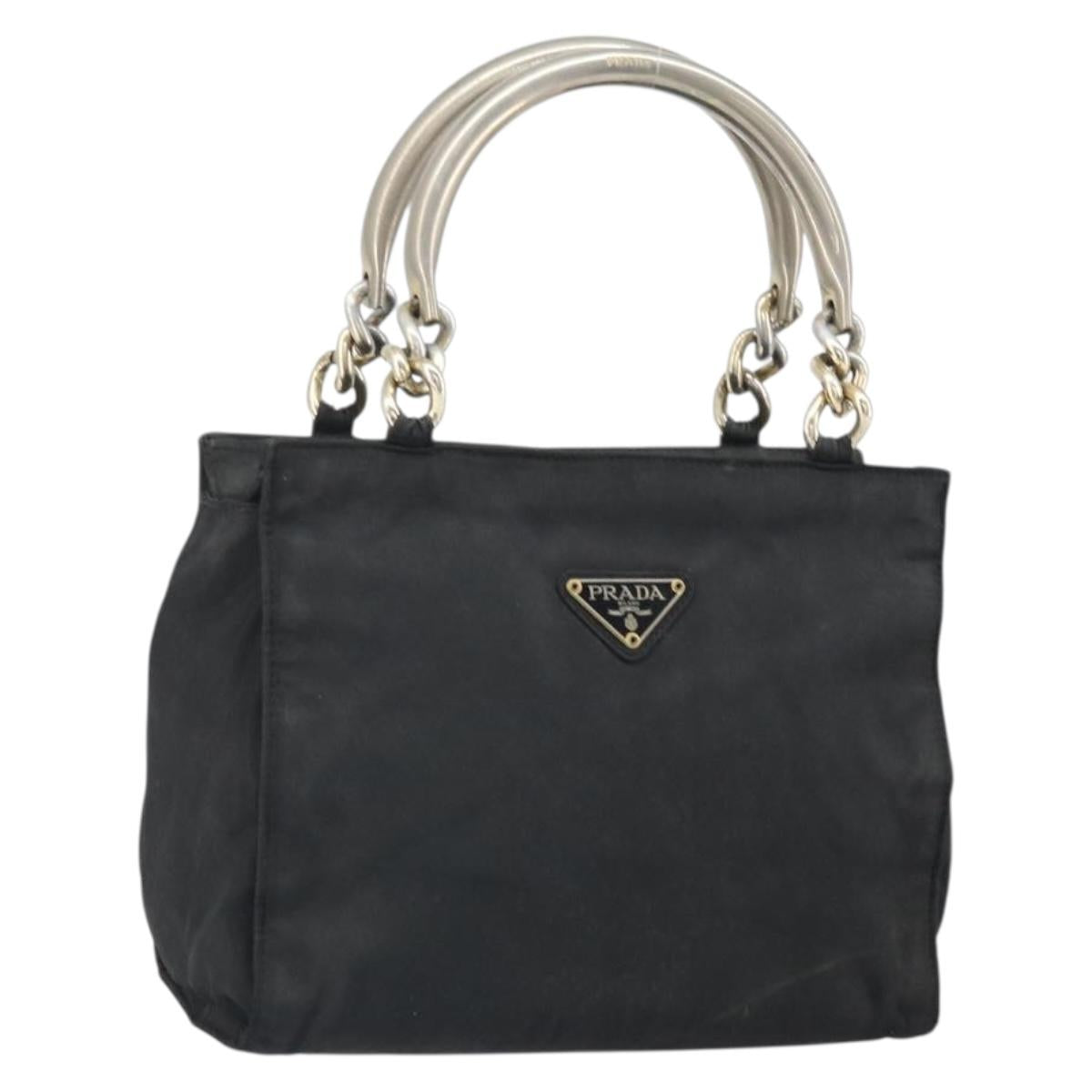 PRADA Hand Bag Nylon Black Silver Auth bs33168