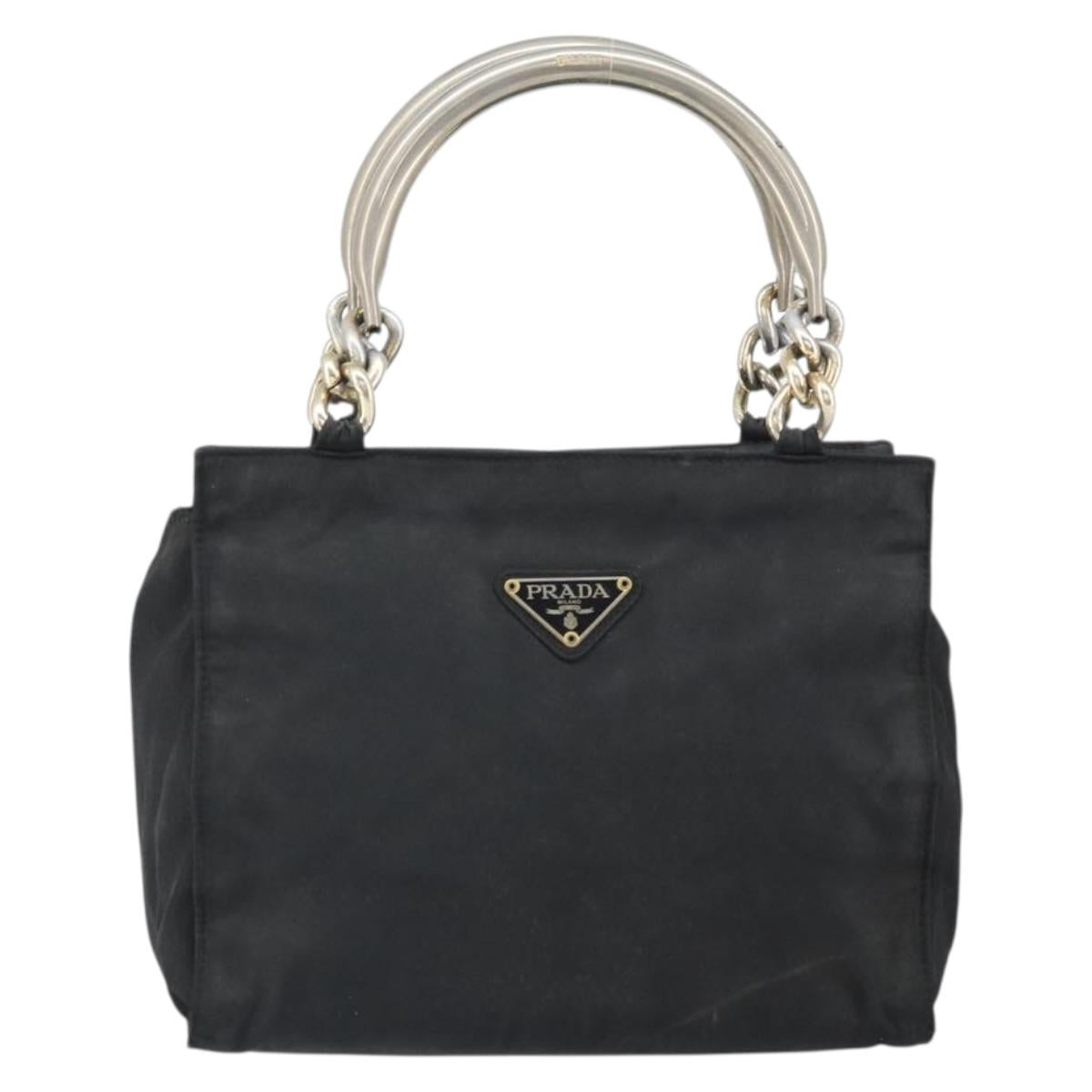 PRADA Hand Bag Nylon Black Silver Auth bs33168