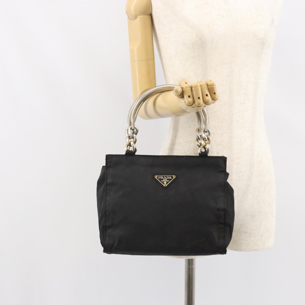PRADA Hand Bag Nylon Black Silver Auth bs33168
