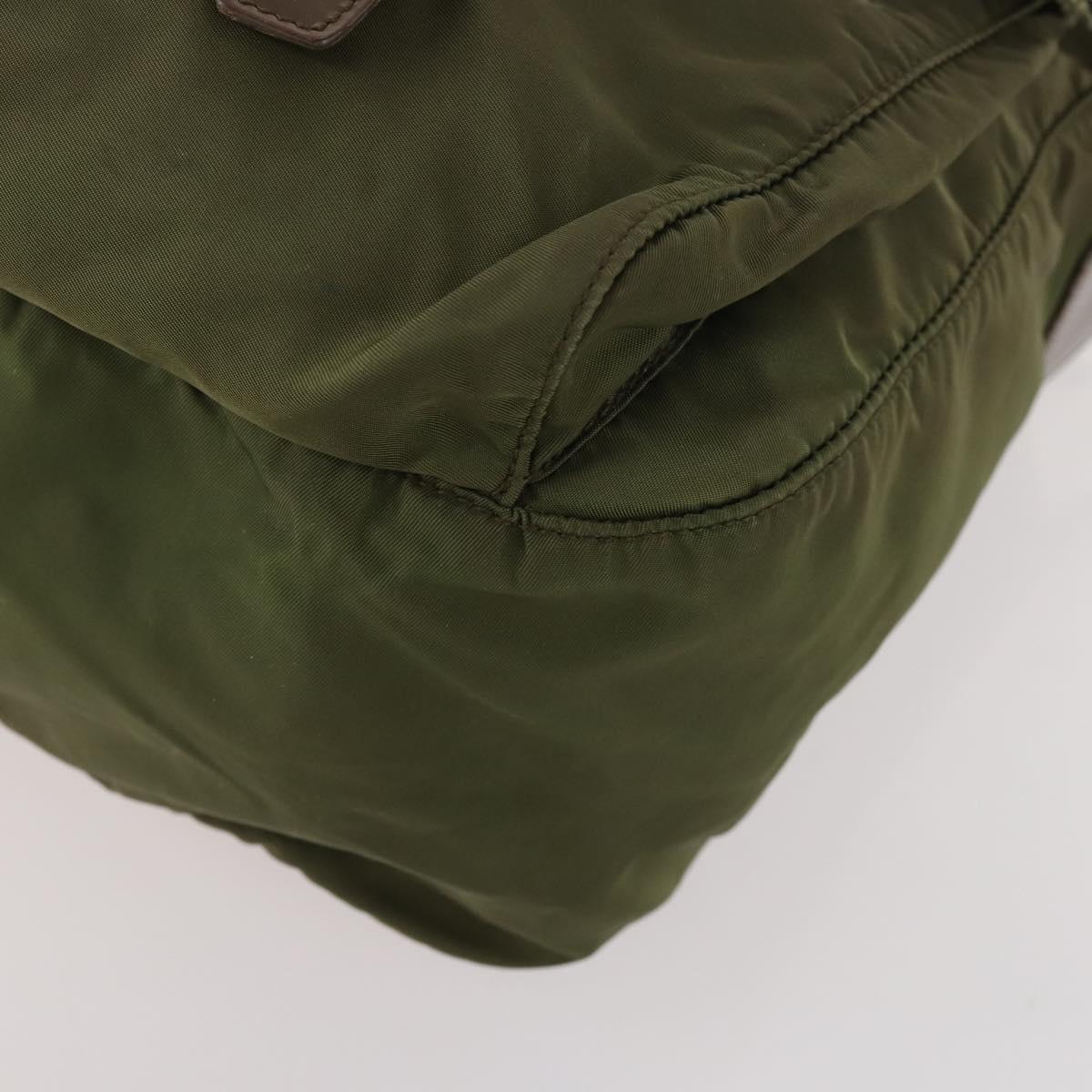 PRADA Shoulder Bag Nylon Khaki Silver Auth bs33170