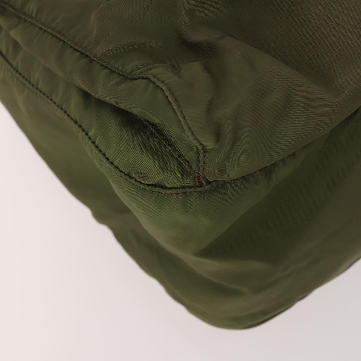 PRADA Shoulder Bag Nylon Khaki Silver Auth bs33170