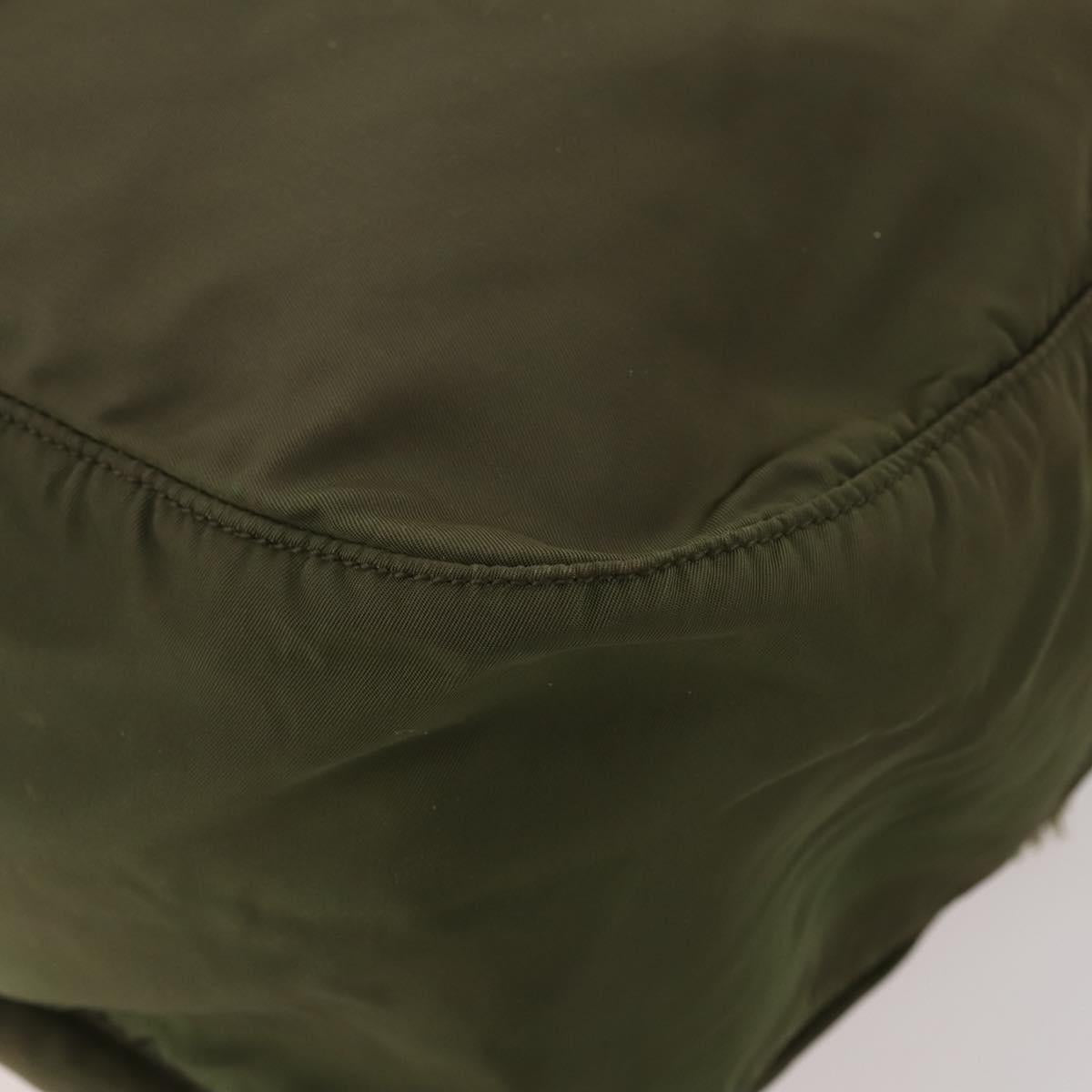 PRADA Shoulder Bag Nylon Khaki Silver Auth bs33170