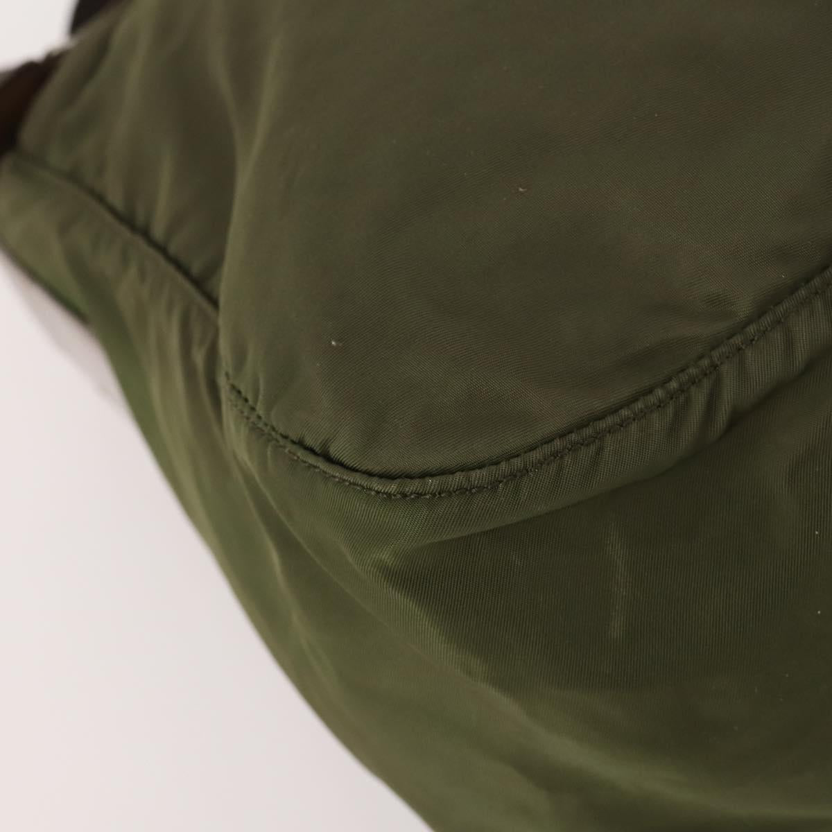 PRADA Shoulder Bag Nylon Khaki Silver Auth bs33170