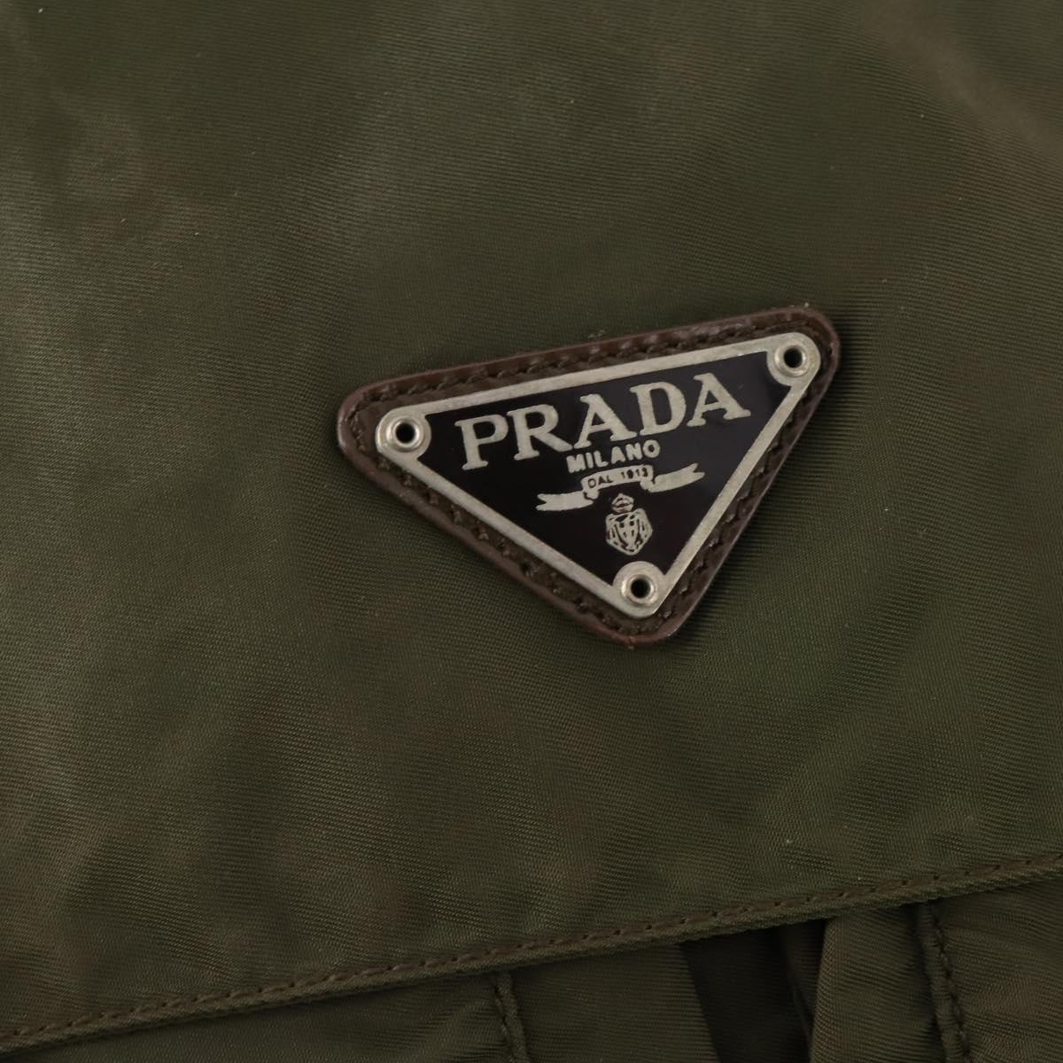 PRADA Shoulder Bag Nylon Khaki Silver Auth bs33170