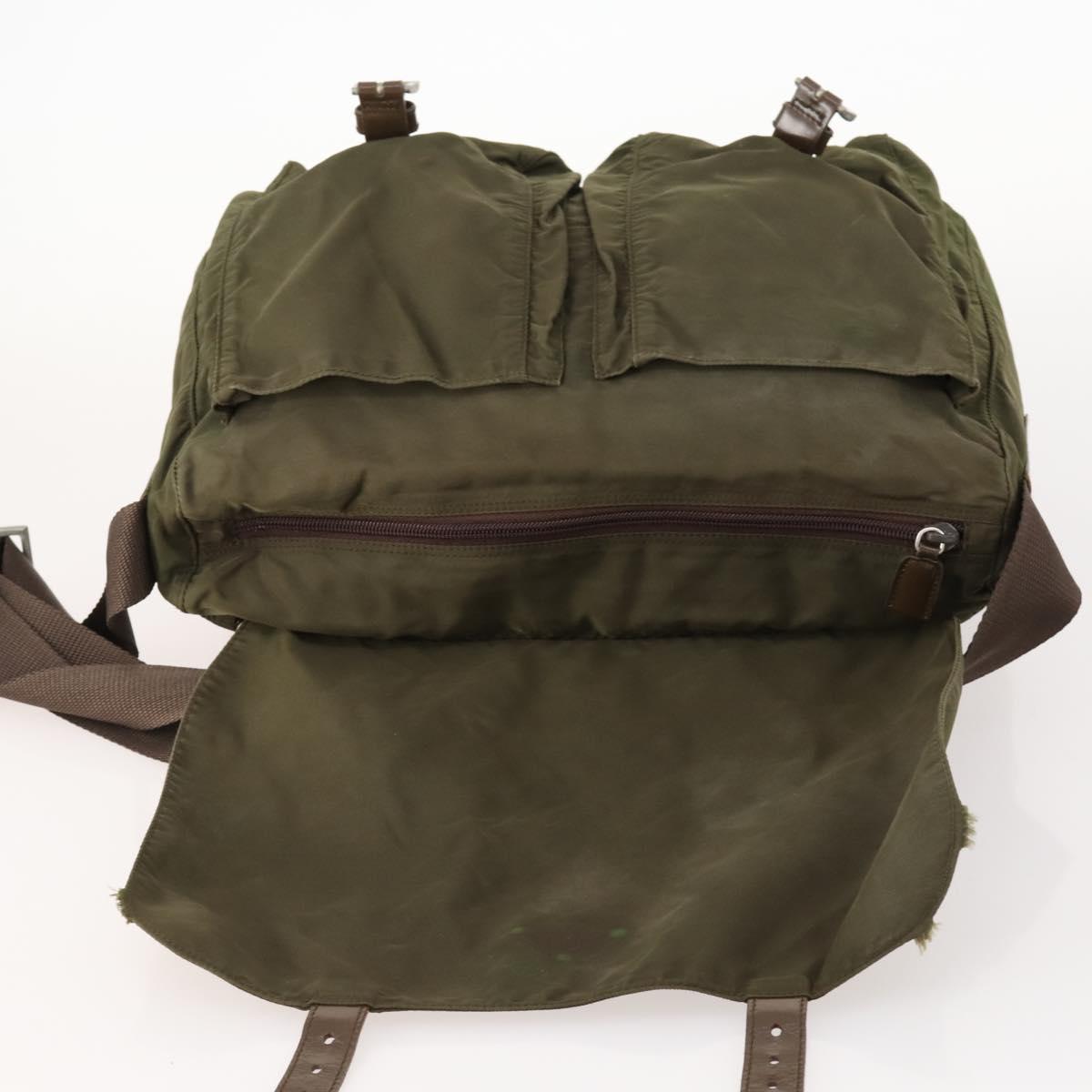 PRADA Shoulder Bag Nylon Khaki Silver Auth bs33170