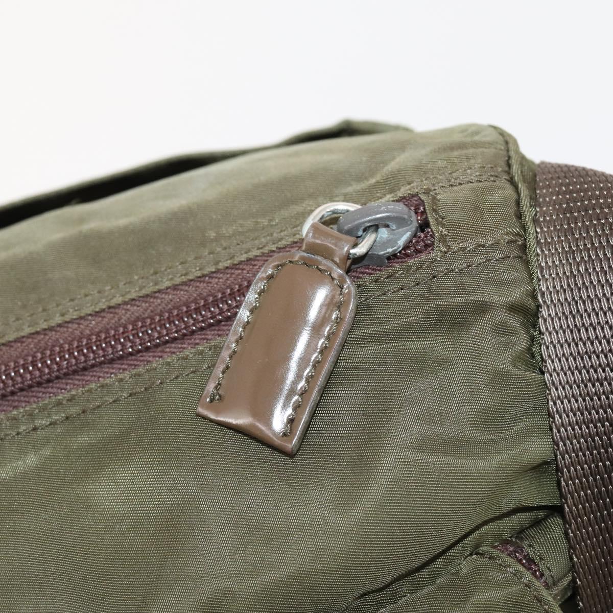 PRADA Shoulder Bag Nylon Khaki Silver Auth bs33170