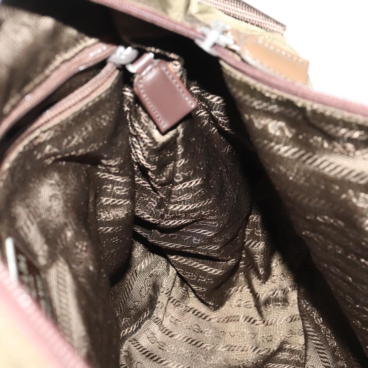 PRADA Shoulder Bag Nylon Khaki Silver Auth bs33170