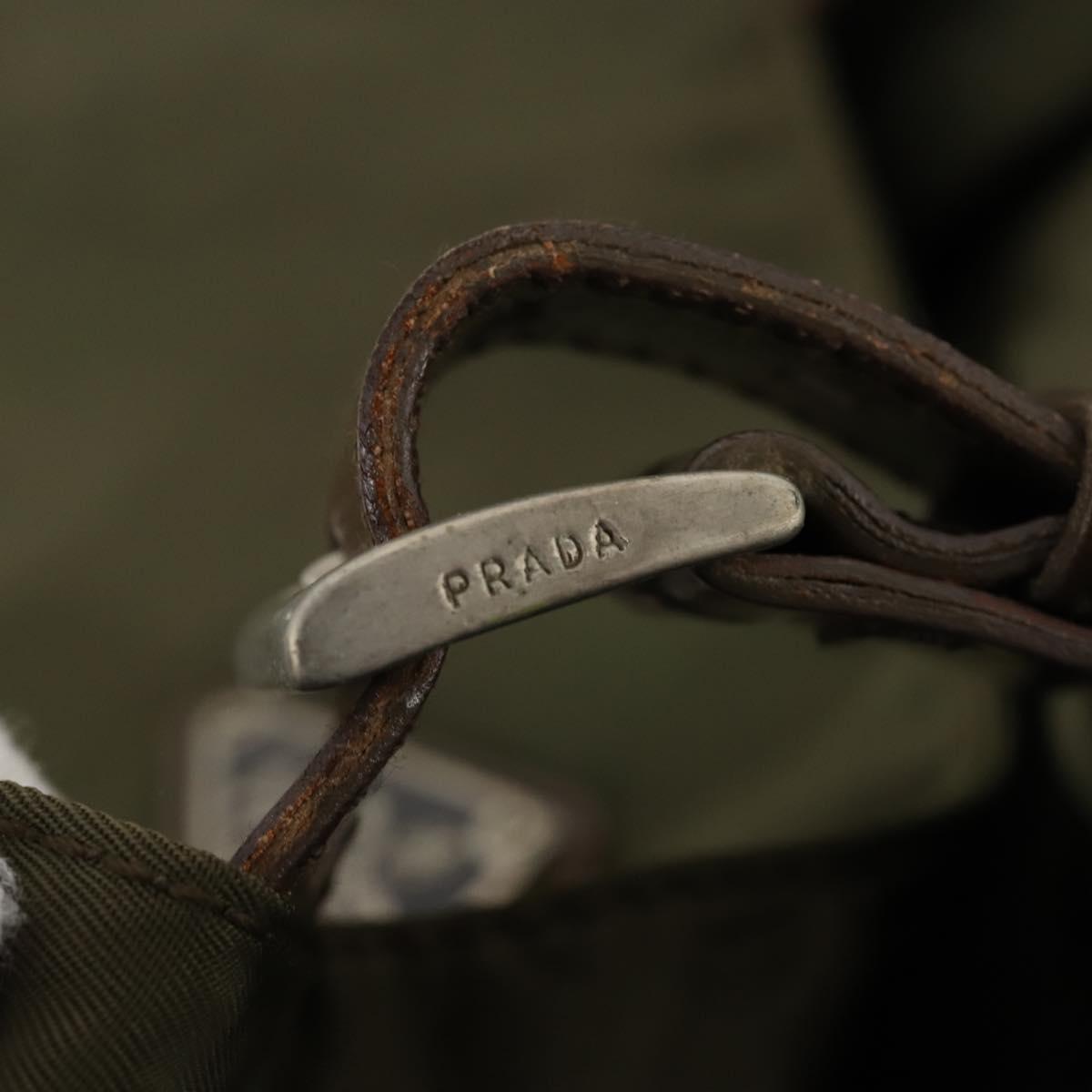 PRADA Shoulder Bag Nylon Khaki Silver Auth bs33170