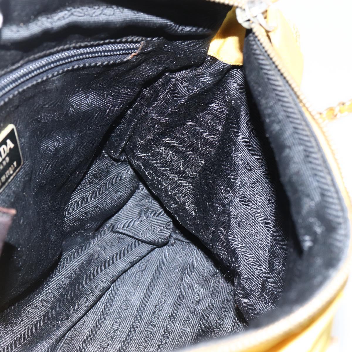 PRADA Chain Shoulder Bag Nylon Yellow Gold Auth bs33172