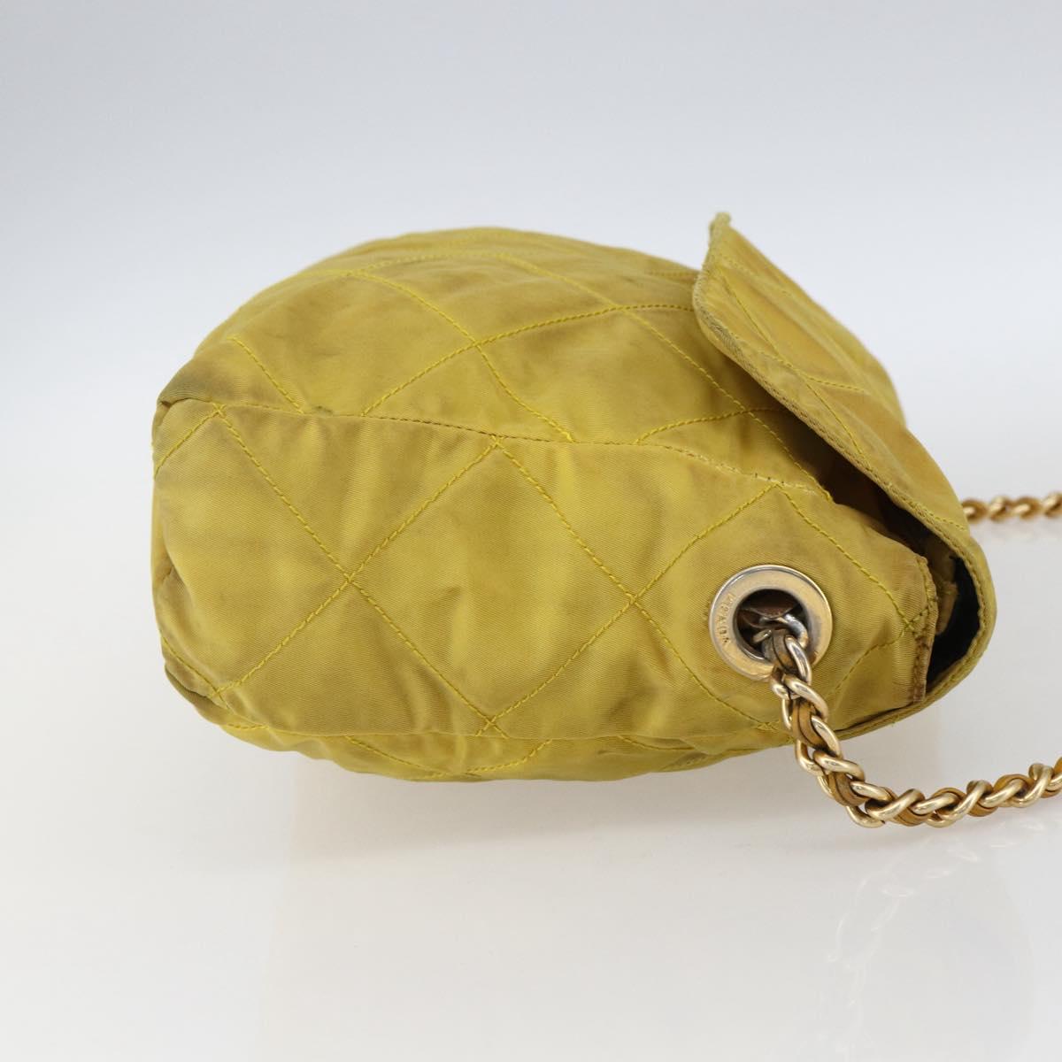 PRADA Chain Shoulder Bag Nylon Yellow Gold Auth bs33172