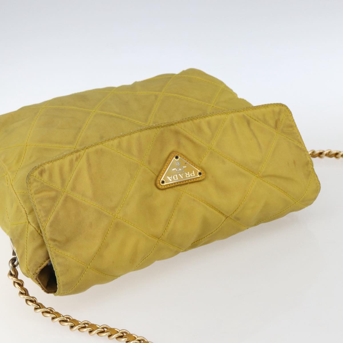 PRADA Chain Shoulder Bag Nylon Yellow Gold Auth bs33172