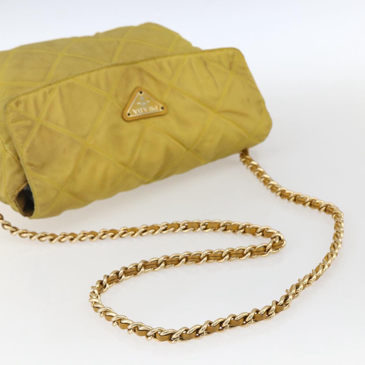 PRADA Chain Shoulder Bag Nylon Yellow Gold Auth bs33172