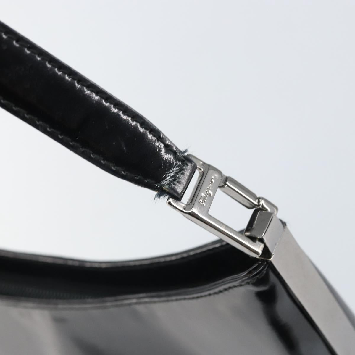 Salvatore Ferragamo Shoulder Bag Patent leather Black Silver Auth bs33174