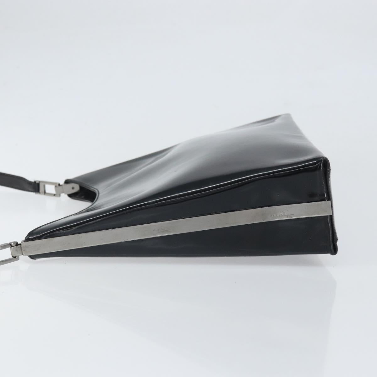 Salvatore Ferragamo Shoulder Bag Patent leather Black Silver Auth bs33174