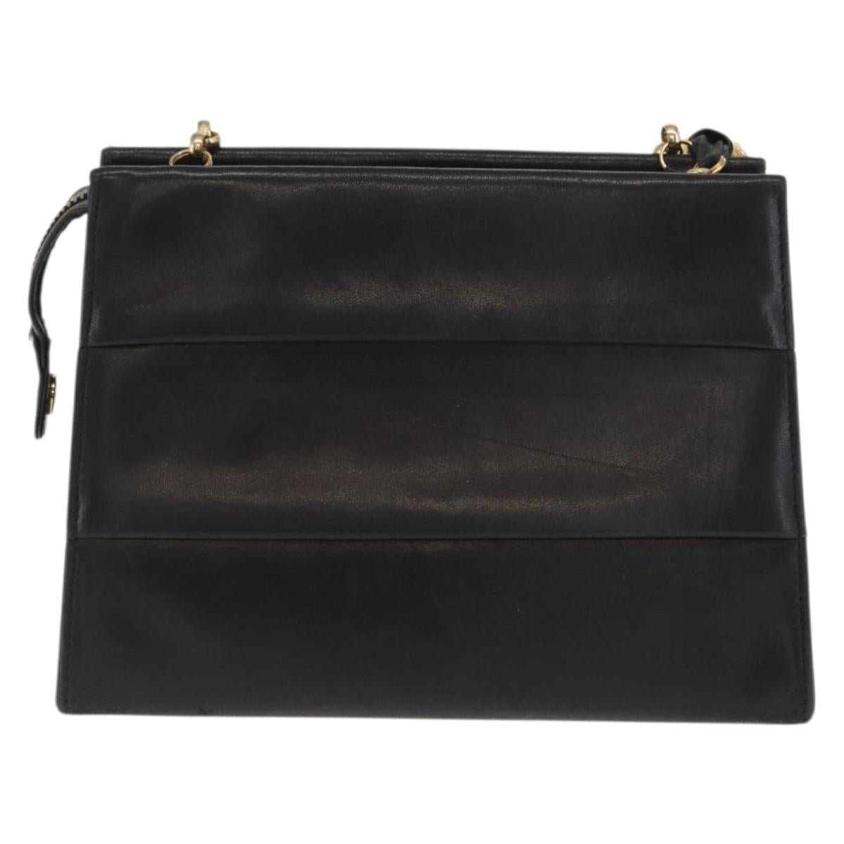 Salvatore Ferragamo Chain Shoulder Bag Leather Black Gold Auth bs33175